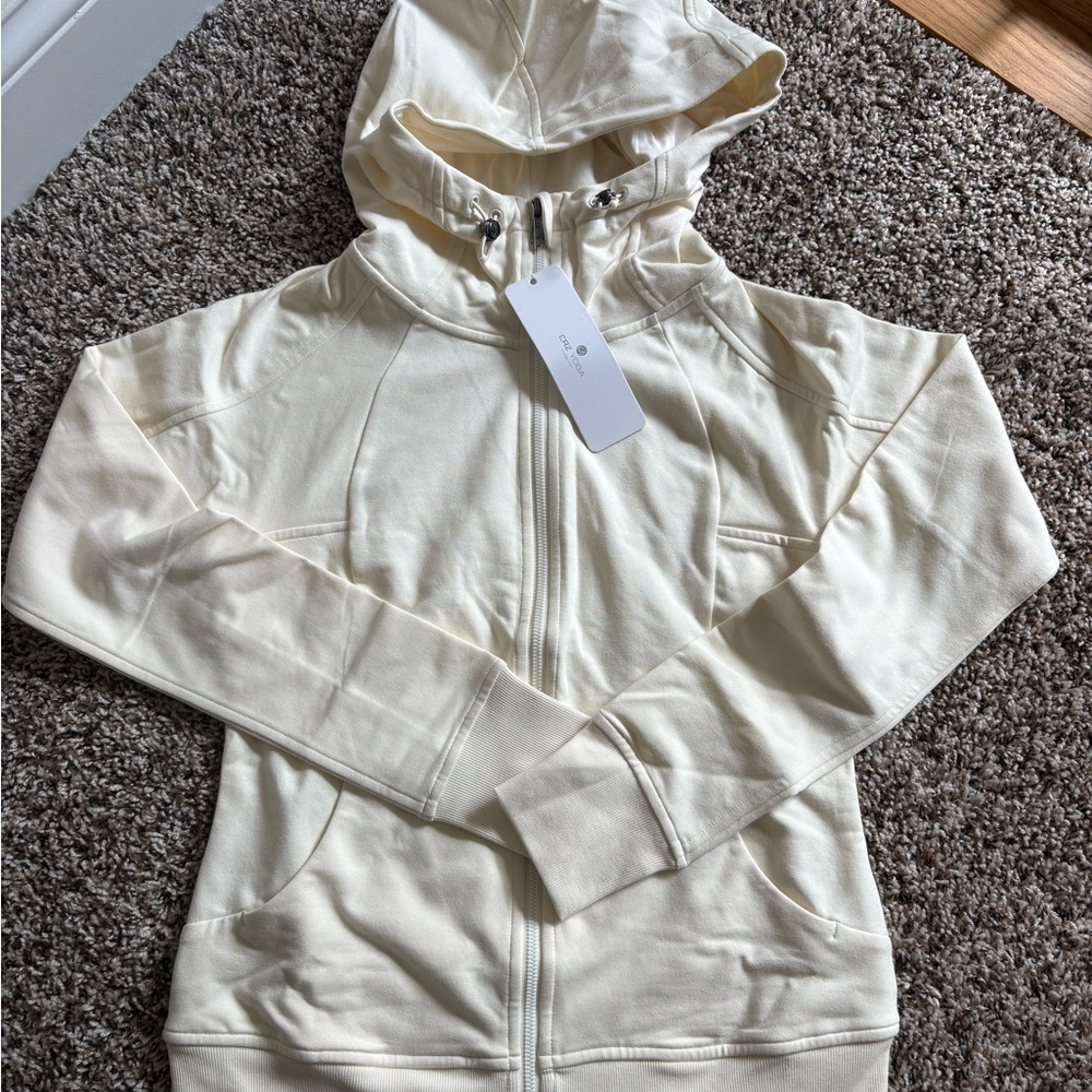 CRZ Yoga Cream Zip-Up Hoodie with Hood and Pockets